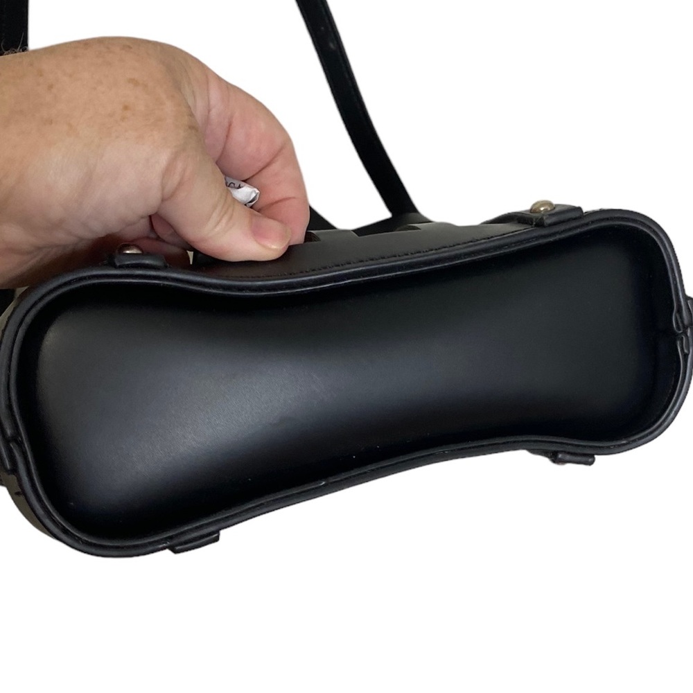 EXPRESSIONS NYC Black Vegan Leather Cut Out + White Zip Mini Bag Shoulder Purse - Picture 6 of 7